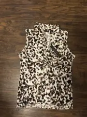 Tahari Women's Sleeveless Leopard Print Blouse Partial Wrap Top V-neck Sz:S