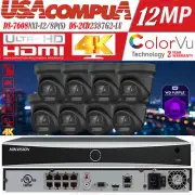 Hikvision 4K 8CH 12MP NVR Security Camera System 4K Black Turret ColorVu W/Audio