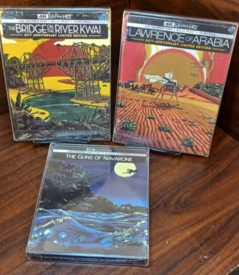 Lawrence of Arabia/Guns of Navarone/ Bridge on the River Kwai 4K Steelbooks-NEW!