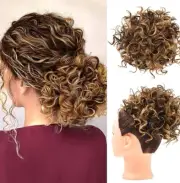 Curly Messy Bun Drawstring Synthetic Ponytail Ext Chocolate Brown Golden Sexy Fu