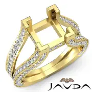 Diamond Engagement Ring 14k Yellow Gold Princess Semi Mount Pave Setting 1.4Ct
