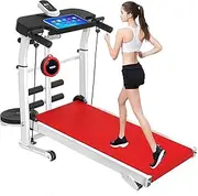 Mechanical Treadmill Foldable Household Small Silent Slimming Treadmill Sports and Fitness Equipment,LED Display and Heart Rate Check Function,3-Stop inclination can be Adjusted,Red