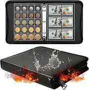Ettonsun Fireproof Coin Collection Book Holders for Collectors, 460 Pockets Coin Organizer Sleeves Coin Album & 36 Currency Sleeves Album Money Holder Coin Storage Case for Coin Collection Supplies