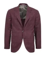Brunello Cucinelli New Mens Wool Linen & Silk Brick Red Plaid Blazer