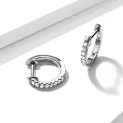Solid 925 Sterling Silver Sparkling Zircon White Gold Huggie Earrings