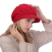 Nevenka Winter Hats Cable Knitted Beanie Hat with Visor Ribbed for Women and Girls-BigRed