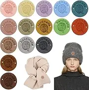 45 Pcs Handmade PU Leather Label Leather Crochet Labels Clothing Hand Made Embossed Tag with Holes Embellishments Knit Leather Tags for Crochet Sewing Clothing Decors (Round)