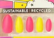 Red Aspen Press On Medium Almond Summer Matte Pink Yellow Pow, Kitty!