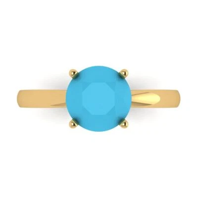2Ct Round Cut Turquoise Solid Gold Solitaire Engagement Promise Statement Ring