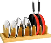 Bamboo Pot Lid Organizer, Kitchen Cabinet Organizer with 7 Adjustable Dividers for Pots, Cutting Boards & Baking Sheets