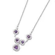 Sterling Silver Purple & Clear Cz Necklace