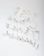 Silver Pearl Mixed Stud Earring 12-Pack