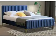 Istyle Modern Classic Alissa King Velvet Bed Frame Blue with Gold Legs