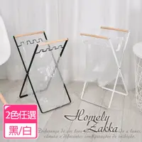 在飛比找PChome24h購物優惠-【Homely Zakka】日式簡約木柄鐵藝廚房折疊分類垃圾