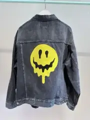 NWT Balenciaga Dissolved Smiley Grey Denim Distressed Oversized Jacket Size XS