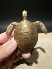 4" Antique Style Brass Sea Turtle Paperweight Desk Statue