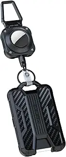 LIUGX Badge Holder with Airtag Retractable Keychain, Heavy Duty Airtag Holder/Case, Durable ID Card Holder (Holds 4 Cards), with 31.5” Retractable Badge Reel Key Chain, 10,000+ Rebound, 8oz, Black