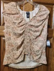 Mossimo Womens XL Pink & Brown Floral Boho Peasant Blouse New w/ Tags 95% Rayon