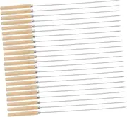 Ergonomic Wood Handle BBQ Picks 50pcs Stainless Steel Skewers Flat Round for Meat Chicken Shrimp Vegetable Grilling