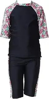 [WOWDECOR] Modest 2 Pieces Swimsuits for Kids Girls Muslim Short Sleeves Shorts Swimming Costume