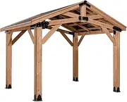 [Backyard Discovery] Brindlewood 3.7 m x 3.3 m Peak Roof Cedar Wood Gazebo Pavilion, Shade, Rain, Hard Top Steel Metal Roof, All Weather Protected, Wind Resistant up to 160 kmh, Holds up to 3,189 kg