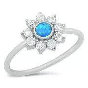 Mandala Ring Genuine Sterling Silver 925 Blue Lab Opal Face Height 10 mm Size 8