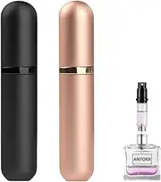 Perfume Travel Refillable Bottle Atomiser - 2-Pack 5ML ANTOKX Perfume Atomizer, Perfume Refill Bottle, Leakproof Portable Perfume Sprayer for Women and Men (Black & Rose Gold)