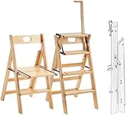 step ladder Solid Wood Folding Library Ladder Chair Step Ladders Step Chair, Foldable 4-Step Stool Dual Purpose Stepladders with Handrail,4-Step Climb Step Display Stand Flower Stand folding step stoo