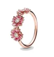 Pandora 188792C01-54 Pink Daisy Flower Trio Ring - 14k Rose Gold-Plated with Ena