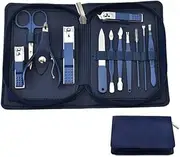 Manicure Set Color Contrast sets Nail Clippers Cutter Tools Kits Stainless Steel Pedicure Travel Case for Man Woman,12pc blue