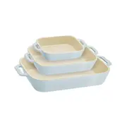3pc Staub Ceramic Non-Stick Oven Dish Rectangular Baking Dishes Set Blue