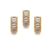 Baguette CZ Micro Pave Big Hole Beads, Clear Cubic Zirconia Spacer Beads,
