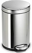 simplehuman CW1851CB 4.5L Round Pedal Bin, Small Bin for Bathroom Bedroom Office, Strong Steel Pedal, Silent Soft Close Lid, Inner Bucket, Non-Skid Base, Fingerprint-Proof, Polished Stainless Steel