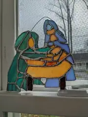HANDCRAFTED STAINED GLASS NATIVITY SCENE MANGER MARY, JOSEPH, JESUS