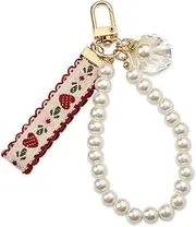 [Kefley] Pearl Keychain Wristlet for Women - Car Keys Purse Wallet Badge Protective Case With Wrist Bracelet Strap Lanyard, Charms, Key Ring Accessories - Handmade Boho Anti-Lost Strap