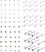 [VAMA] Women's 1.5Mm Metal Smallest Nose Ring Pins Body Piercing Jewellery Tiny Nose Stud For - 60Pcs Multicolour