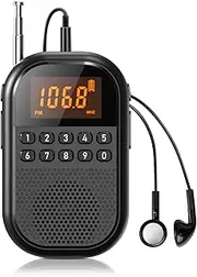 AM FM Portable Radio:1100mAh Rechargeable Transistor Pocket Radio with Best Reception Digital Tuning, LCD Screen,Numeric Keyboard, Earphone, Sleep Timer, Walkman for Jogging, Walking Black