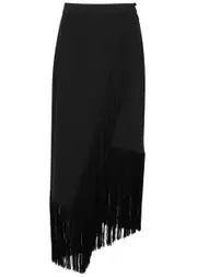 Taller Marmo Bossa Nova Black Fringe-trimmed Midi Skirt - 10 10