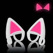 Cat Ears for Headset, Kitty Ear Replacement for Bose/Sony, White Stretchable Silicone Attachment Accessories Add on Headphone for PC, Pink Glow in Dark - LEFXMOPHY