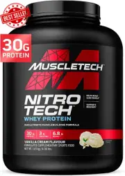 Nitro-Tech Whey Protein Powder 1.81kg Vanilla 40 Servings with Creatine Isolate