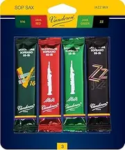 (Strength 3) - Vandoren SRMIXS3 Soprano Sax Jazz Reed Mix Card Includes 1 Each ZZ, V16, Java and Java Red Strength 3
