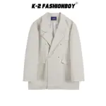 【K-2】都市街頭 雙排扣 西裝外套 白色西裝 熟男 紳士 落肩西裝外套 外套 Y2K 帥炸 K2【DDF-001】