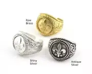 Lily Flower Adjustable ring Raw Brass,Antique-Shiny Silver, 9-12us size 3122