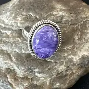 Womens Purple Charoite Navajo Sterling Silver Oval Ring Adjustable Size 9 17247