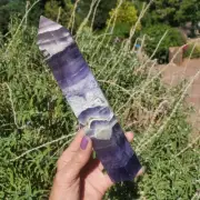 Fluorite Dark Purple Banded Crystal Tower Point Rare Patterns | A Grade | 686 G