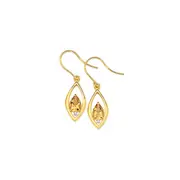 9ct Gold Citrine & Diamond Hook Earrings in Yellow