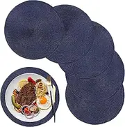 WANYD Round Placemats for Dining Table Set of 6,12.6 Inch Small Circle Placemats Washable Heat Resistant Non Slip Round Table Mats for Kitchen Table,Navy Blue