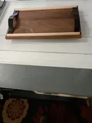 Wooden Serving Tray, Solid Walnut Tray with Leather Handles, Amish Made
