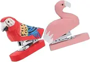 ROMISBABA Hand Carved Wooden Animal Stapler Set Parrot Flamingo Artistic Office Stationery