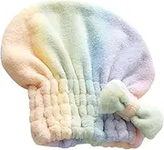 Mikinona Hair Drying Hat for Women Coral Fleece Absorbent Fast Drying Comfortable Hair Wrap Towel Bow